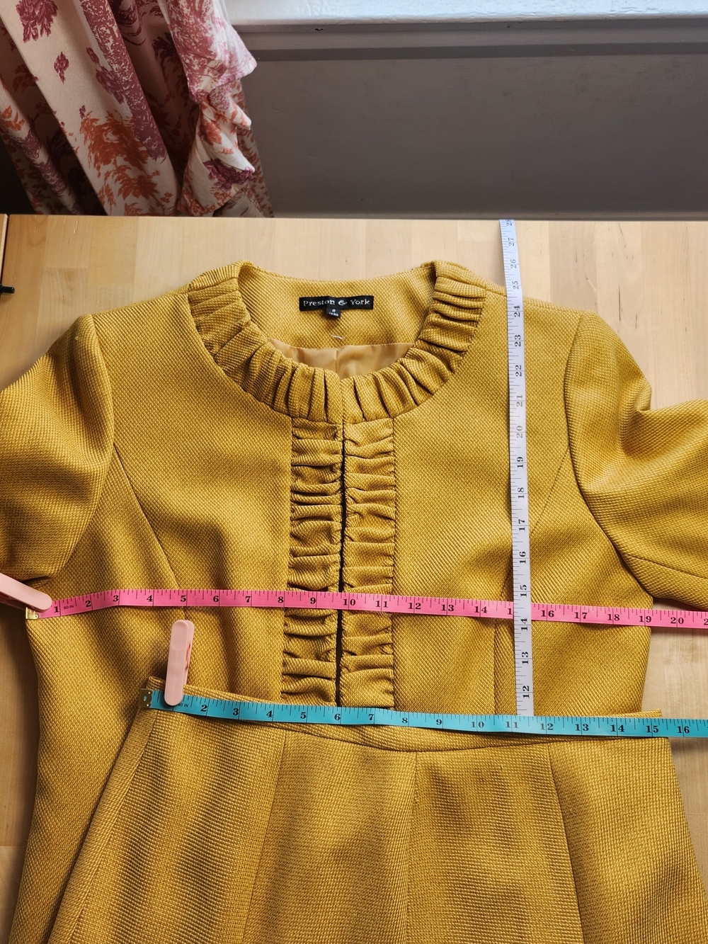 Preston & York Sz 8 Mustard Yellow Ruffle-Trim Skirt Suit - Picture 6 of 7